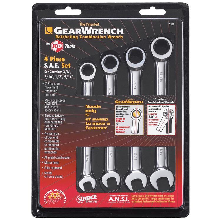 GearWrench 9304 Ratcheting Combination Wrench Spanner Set imperial 4 Pcs